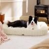 imageBedsure Cute Dog Bed for Small Medium Dogs  Washable Furry Puppy Beds Rectangle Orthopedic Corduroy Fleece Pet Beds with Removable Zipper Cover 25x21x7inches Blush PinkCream