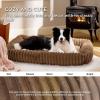 imageBedsure Cute Dog Bed for Small Medium Dogs  Washable Furry Puppy Beds Rectangle Orthopedic Corduroy Fleece Pet Beds with Removable Zipper Cover 25x21x7inches Blush PinkCopper Brown