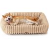 imageBedsure Cute Dog Bed for Small Medium Dogs  Washable Furry Puppy Beds Rectangle Orthopedic Corduroy Fleece Pet Beds with Removable Zipper Cover 25x21x7inches Blush PinkSandy Tan