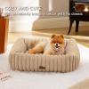 imageBedsure Cute Dog Bed for Small Medium Dogs  Washable Furry Puppy Beds Rectangle Orthopedic Corduroy Fleece Pet Beds with Removable Zipper Cover 25x21x7inches Blush PinkSandy Tan
