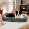 imageBedsure Cute Dog Bed for Small Medium Dogs  Washable Furry Puppy Beds Rectangle Orthopedic Corduroy Fleece Pet Beds with Removable Zipper Cover 25x21x7inches Blush PinkWarm Grey