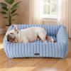 imageBedsure Cute Dog Bed for Small Medium Dogs  Washable Furry Puppy Beds Rectangle Orthopedic Corduroy Fleece Pet Beds with Removable Zipper Cover 25x21x7inches Blush PinkBlue