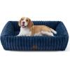 imageBedsure Cute Dog Bed for Small Medium Dogs  Washable Furry Puppy Beds Rectangle Orthopedic Corduroy Fleece Pet Beds with Removable Zipper Cover 25x21x7inches Blush PinkNight Blue