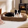 imageBedsure Cute Dog Bed for Small Medium Dogs  Washable Furry Puppy Beds Rectangle Orthopedic Corduroy Fleece Pet Beds with Removable Zipper Cover 25x21x7inches Blush PinkCopper Brown
