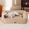imageBedsure Cute Dog Bed for Small Medium Dogs  Washable Furry Puppy Beds Rectangle Orthopedic Corduroy Fleece Pet Beds with Removable Zipper Cover 25x21x7inches Blush PinkSandy Tan