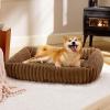 imageBedsure Cute Dog Bed for Small Medium Dogs  Washable Furry Puppy Beds Rectangle Orthopedic Corduroy Fleece Pet Beds with Removable Zipper Cover 25x21x7inches Blush PinkCopper Brown