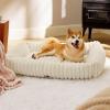 imageBedsure Cute Dog Bed for Small Medium Dogs  Washable Furry Puppy Beds Rectangle Orthopedic Corduroy Fleece Pet Beds with Removable Zipper Cover 25x21x7inches Blush PinkCream