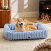 imageBedsure Cute Dog Bed for Small Medium Dogs  Washable Furry Puppy Beds Rectangle Orthopedic Corduroy Fleece Pet Beds with Removable Zipper Cover 25x21x7inches Blush PinkBlue