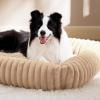 imageBedsure Cute Dog Bed for Small Medium Dogs  Washable Furry Puppy Beds Rectangle Orthopedic Corduroy Fleece Pet Beds with Removable Zipper Cover 25x21x7inches Blush PinkSandy Tan
