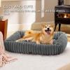 imageBedsure Cute Dog Bed for Small Medium Dogs  Washable Furry Puppy Beds Rectangle Orthopedic Corduroy Fleece Pet Beds with Removable Zipper Cover 25x21x7inches Blush PinkWarm Grey
