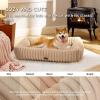 imageBedsure Cute Dog Bed for Small Medium Dogs  Washable Furry Puppy Beds Rectangle Orthopedic Corduroy Fleece Pet Beds with Removable Zipper Cover 25x21x7inches Blush PinkSandy Tan