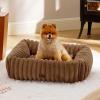 imageBedsure Cute Dog Bed for Small Medium Dogs  Washable Furry Puppy Beds Rectangle Orthopedic Corduroy Fleece Pet Beds with Removable Zipper Cover 25x21x7inches Blush PinkCopper Brown