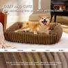 imageBedsure Cute Dog Bed for Small Medium Dogs  Washable Furry Puppy Beds Rectangle Orthopedic Corduroy Fleece Pet Beds with Removable Zipper Cover 25x21x7inches Blush PinkCopper Brown