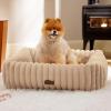 imageBedsure Cute Dog Bed for Small Medium Dogs  Washable Furry Puppy Beds Rectangle Orthopedic Corduroy Fleece Pet Beds with Removable Zipper Cover 25x21x7inches Blush PinkSandy Tan
