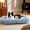imageBedsure Cute Dog Bed for Small Medium Dogs  Washable Furry Puppy Beds Rectangle Orthopedic Corduroy Fleece Pet Beds with Removable Zipper Cover 25x21x7inches Blush PinkBlue