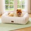 imageBedsure Cute Dog Bed for Small Medium Dogs  Washable Furry Puppy Beds Rectangle Orthopedic Corduroy Fleece Pet Beds with Removable Zipper Cover 25x21x7inches Blush PinkCream