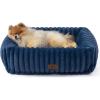 imageBedsure Cute Dog Bed for Small Medium Dogs  Washable Furry Puppy Beds Rectangle Orthopedic Corduroy Fleece Pet Beds with Removable Zipper Cover 25x21x7inches Blush PinkNight Blue