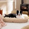 imageBedsure Cute Dog Bed for Small Medium Dogs  Washable Furry Puppy Beds Rectangle Orthopedic Corduroy Fleece Pet Beds with Removable Zipper Cover 25x21x7inches Blush PinkSandy Tan