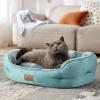 imageBedsure Dog Beds for Small Dogs  Round Cat Beds for Indoor Cats Washable Pet Bed for Puppy and Kitten with SlipResistant Bottom 20 Inche WhiteAqua Washed