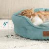 imageBedsure Dog Beds for Small Dogs  Round Cat Beds for Indoor Cats Washable Pet Bed for Puppy and Kitten with SlipResistant Bottom 20 Inche WhiteAqua Washed