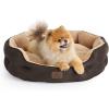 imageBedsure Dog Beds for Small Dogs  Round Cat Beds for Indoor Cats Washable Pet Bed for Puppy and Kitten with SlipResistant Bottom 20 Inche WhiteBrown