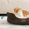 imageBedsure Dog Beds for Small Dogs  Round Cat Beds for Indoor Cats Washable Pet Bed for Puppy and Kitten with SlipResistant Bottom 20 Inche WhiteBrown