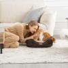 imageBedsure Dog Beds for Small Dogs  Round Cat Beds for Indoor Cats Washable Pet Bed for Puppy and Kitten with SlipResistant Bottom 20 Inche WhiteBrown