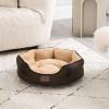 imageBedsure Dog Beds for Small Dogs  Round Cat Beds for Indoor Cats Washable Pet Bed for Puppy and Kitten with SlipResistant Bottom 20 Inche WhiteBrown