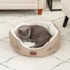 imageBedsure Dog Beds for Small Dogs  Round Cat Beds for Indoor Cats Washable Pet Bed for Puppy and Kitten with SlipResistant Bottom 20 Inche WhiteCamel