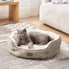 imageBedsure Dog Beds for Small Dogs  Round Cat Beds for Indoor Cats Washable Pet Bed for Puppy and Kitten with SlipResistant Bottom 20 Inche WhiteCamel