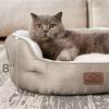 imageBedsure Dog Beds for Small Dogs  Round Cat Beds for Indoor Cats Washable Pet Bed for Puppy and Kitten with SlipResistant Bottom 20 Inche WhiteCamel