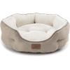 imageBedsure Dog Beds for Small Dogs  Round Cat Beds for Indoor Cats Washable Pet Bed for Puppy and Kitten with SlipResistant Bottom 20 Inche WhiteCamel