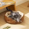 imageBedsure Dog Beds for Small Dogs  Round Cat Beds for Indoor Cats Washable Pet Bed for Puppy and Kitten with SlipResistant Bottom 20 Inche WhiteTerracotta