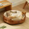 imageBedsure Dog Beds for Small Dogs  Round Cat Beds for Indoor Cats Washable Pet Bed for Puppy and Kitten with SlipResistant Bottom 20 Inche WhiteTerracotta