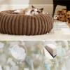 imageBedsure Donut Medium Dog Bed  Washable Faux Fur with Corduroy Fleece ampamp Anti Slip Bottom Round Pet Bed with Removable Cover Cream 30x30x8 inchesCopper Brown