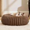 imageBedsure Donut Medium Dog Bed  Washable Faux Fur with Corduroy Fleece ampamp Anti Slip Bottom Round Pet Bed with Removable Cover Cream 30x30x8 inchesCopper Brown