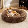 imageBedsure Donut Medium Dog Bed  Washable Faux Fur with Corduroy Fleece ampamp Anti Slip Bottom Round Pet Bed with Removable Cover Cream 30x30x8 inchesCopper Brown