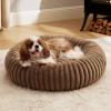imageBedsure Donut Medium Dog Bed  Washable Faux Fur with Corduroy Fleece ampamp Anti Slip Bottom Round Pet Bed with Removable Cover Cream 30x30x8 inchesCopper Brown