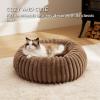 imageBedsure Donut Medium Dog Bed  Washable Faux Fur with Corduroy Fleece ampamp Anti Slip Bottom Round Pet Bed with Removable Cover Cream 30x30x8 inchesCopper Brown