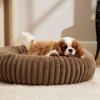 imageBedsure Donut Medium Dog Bed  Washable Faux Fur with Corduroy Fleece ampamp Anti Slip Bottom Round Pet Bed with Removable Cover Cream 30x30x8 inchesCopper Brown