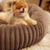 imageBedsure Donut Medium Dog Bed  Washable Faux Fur with Corduroy Fleece ampamp Anti Slip Bottom Round Pet Bed with Removable Cover Cream 30x30x8 inchesCopper Brown