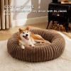 imageBedsure Donut Medium Dog Bed  Washable Faux Fur with Corduroy Fleece ampamp Anti Slip Bottom Round Pet Bed with Removable Cover Cream 30x30x8 inchesCopper Brown