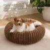 imageBedsure Donut Medium Dog Bed  Washable Faux Fur with Corduroy Fleece ampamp Anti Slip Bottom Round Pet Bed with Removable Cover Cream 30x30x8 inchesCopper Brown