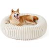 imageBedsure Donut Medium Dog Bed  Washable Faux Fur with Corduroy Fleece ampamp Anti Slip Bottom Round Pet Bed with Removable Cover Cream 30x30x8 inchesCream