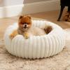 imageBedsure Donut Medium Dog Bed  Washable Faux Fur with Corduroy Fleece ampamp Anti Slip Bottom Round Pet Bed with Removable Cover Cream 30x30x8 inchesCream