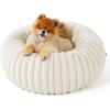 imageBedsure Donut Medium Dog Bed  Washable Faux Fur with Corduroy Fleece ampamp Anti Slip Bottom Round Pet Bed with Removable Cover Cream 30x30x8 inchesCream