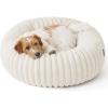imageBedsure Donut Medium Dog Bed  Washable Faux Fur with Corduroy Fleece ampamp Anti Slip Bottom Round Pet Bed with Removable Cover Cream 30x30x8 inchesCream