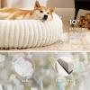imageBedsure Donut Medium Dog Bed  Washable Faux Fur with Corduroy Fleece ampamp Anti Slip Bottom Round Pet Bed with Removable Cover Cream 30x30x8 inchesCream