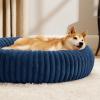 imageBedsure Donut Medium Dog Bed  Washable Faux Fur with Corduroy Fleece ampamp Anti Slip Bottom Round Pet Bed with Removable Cover Cream 30x30x8 inchesNight Blue