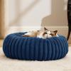 imageBedsure Donut Medium Dog Bed  Washable Faux Fur with Corduroy Fleece ampamp Anti Slip Bottom Round Pet Bed with Removable Cover Cream 30x30x8 inchesNight Blue